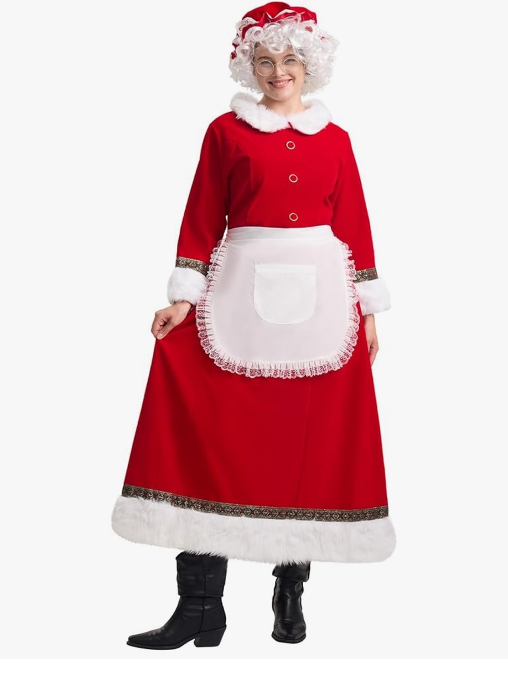 Mrs. Claus Red and White Kids Costume Dress with Apron